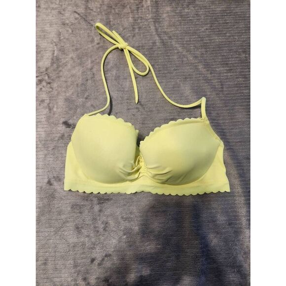 Victoria's Secret Size 32C Yellow Ruffle Edge Halter Bikini Top - Picture 1 of 3